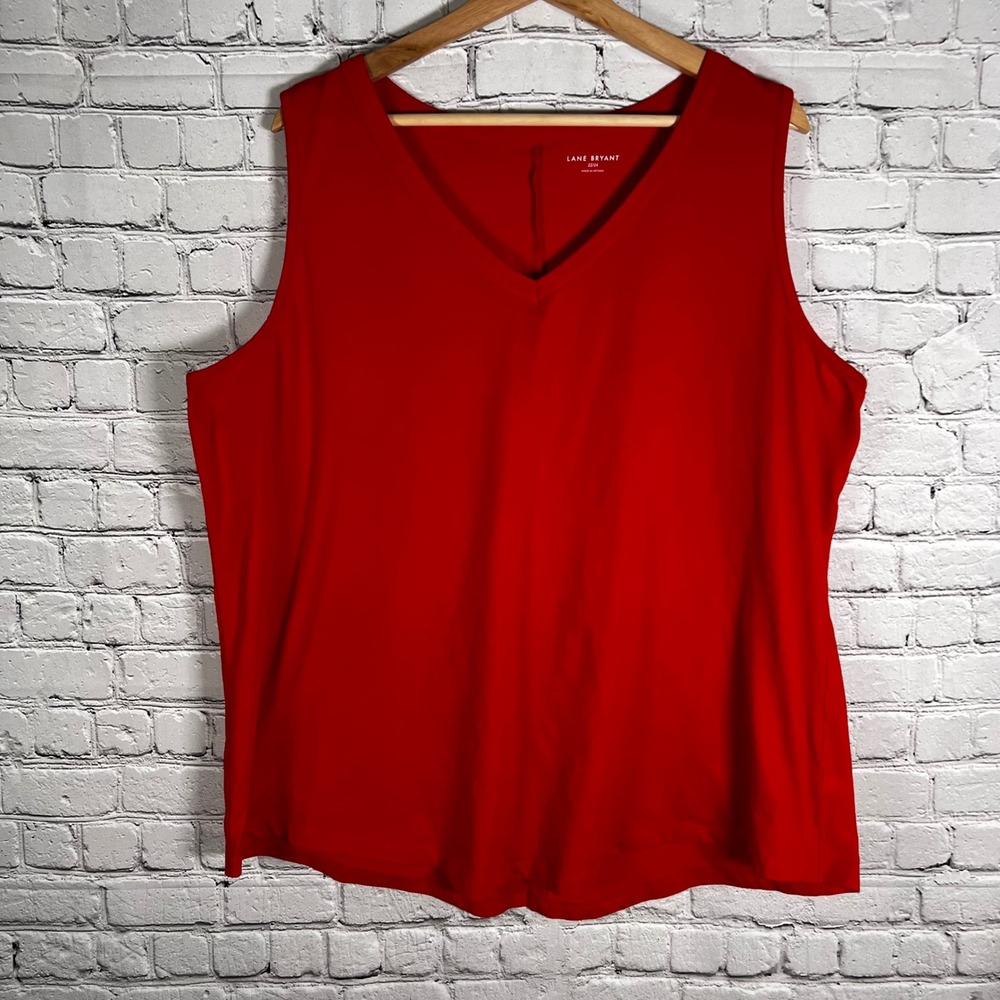 Lane Bryant Red V-Neck Sleeveless Tank Top Size 22/24 Plus Size Cotton Blend